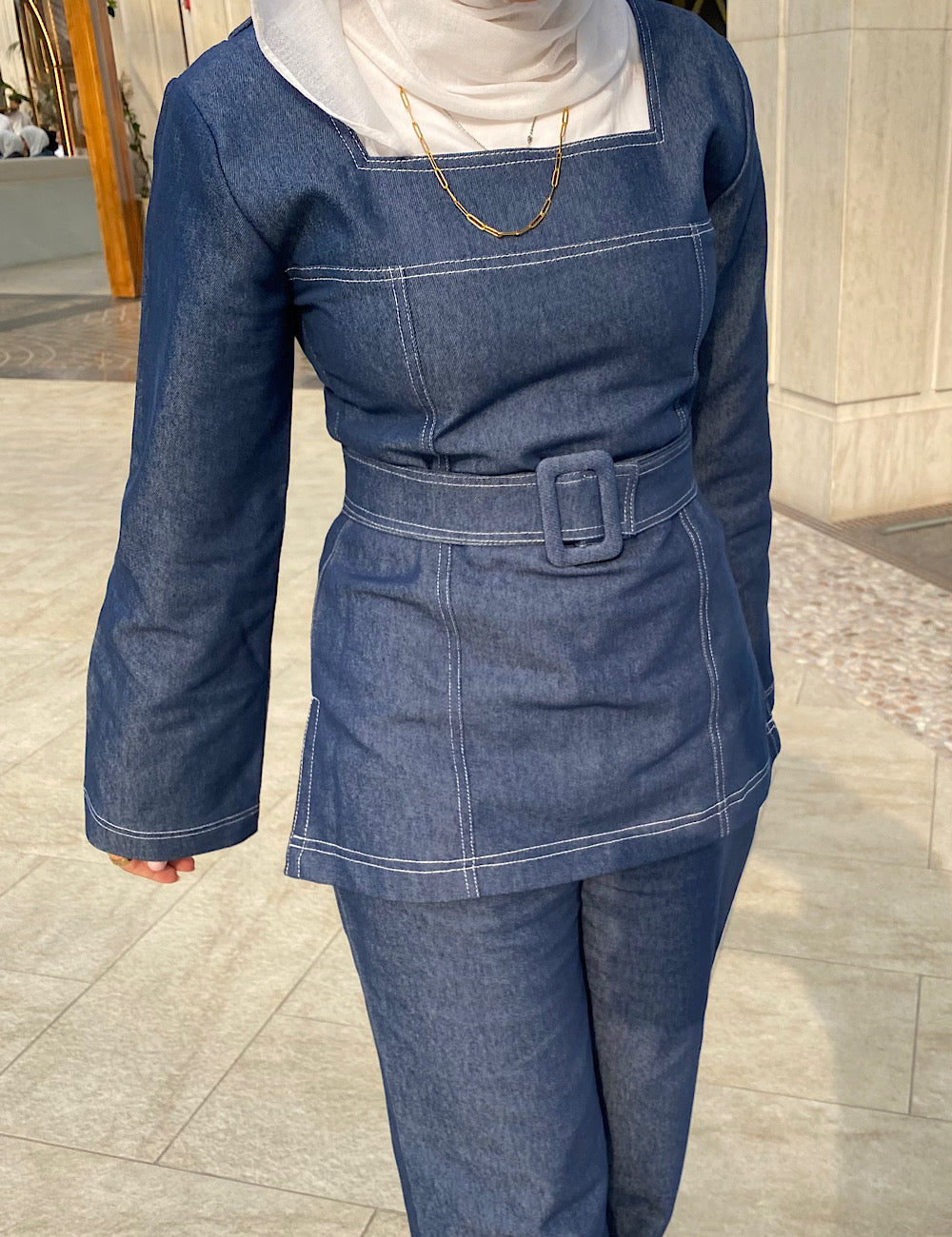 Denim belted top